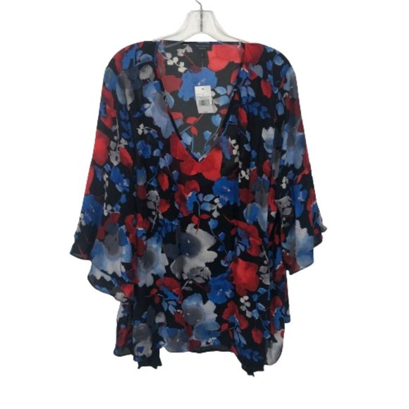 NWT Womens Plus Size 2X The Limited Watercolor Ruffle Sleeve V-Neck Blouse Top - Picture 1 of 5